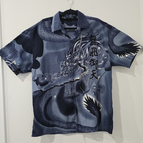 Amplify Other - Vintage Amplify Blue Samurai Dragon Short Sleeve Button-Down Size Large
